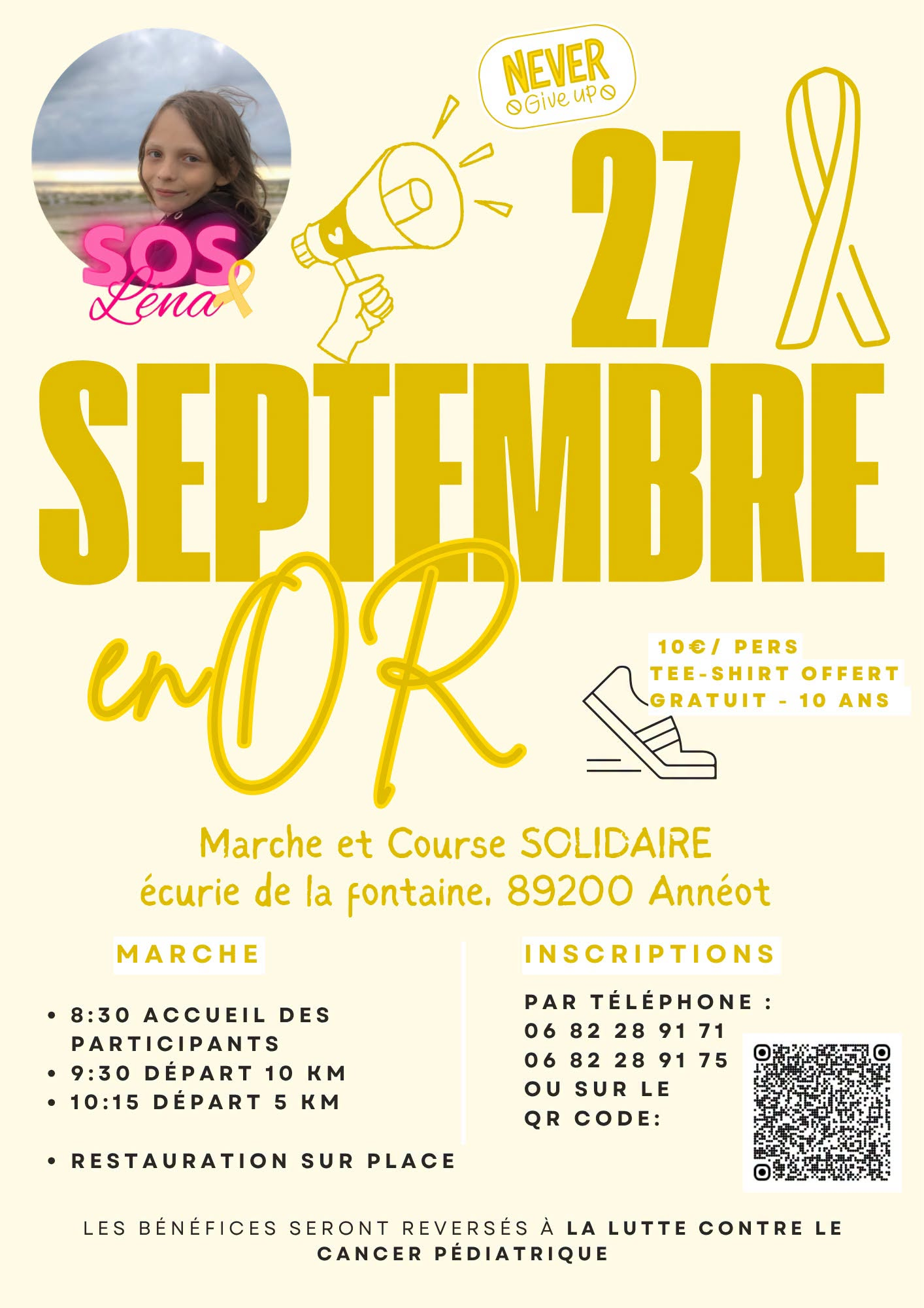 Affiche de la marche et course solidaire SOS Léna du 27 septembre à Annéot